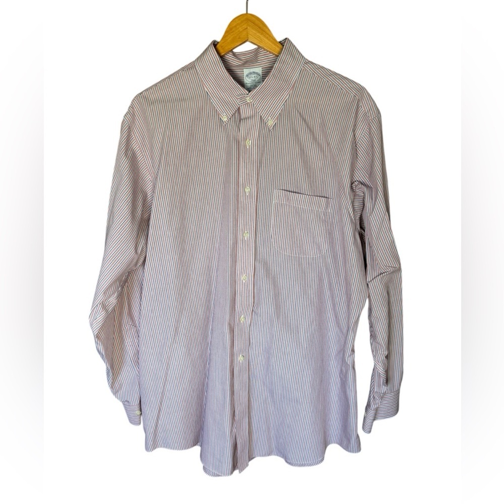 Brooks Brothers Red and White Stripe Button-Down Dress Shirt
